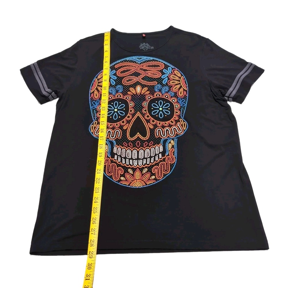 Sugar Skull Embellished T-Shirt Womens L Black/Multicolor Long Day of the Dead - Picture 12 of 13